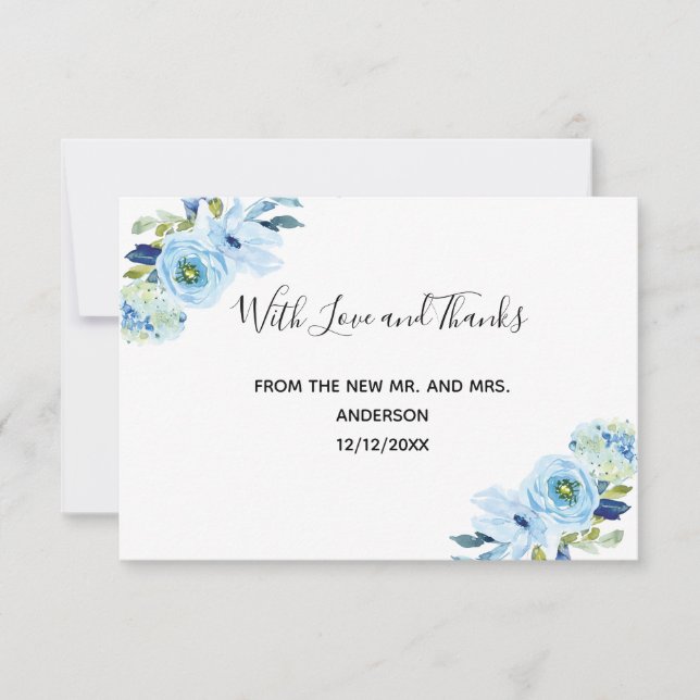 Personalized Blue Floral Wedding Thank you cards (Front)