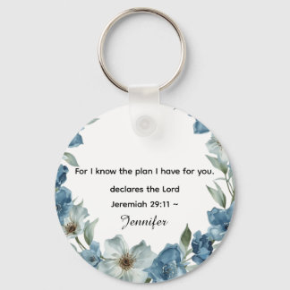 Personalized blue flower Bible Scripture jeremiah Keychain