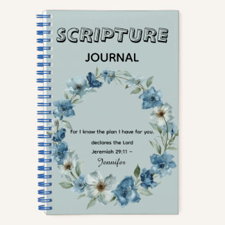 Personalized blue flower Bible Scripture jeremiah Notebook