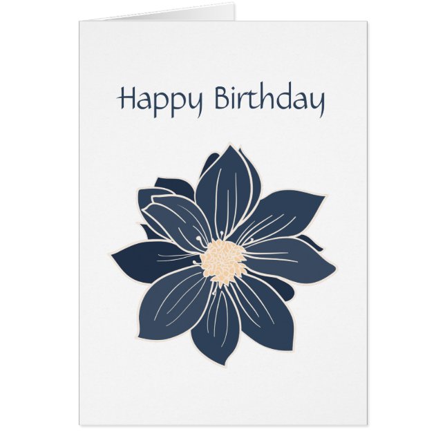 Personalized Blue Flower Dahlia Birthday Card (Front)