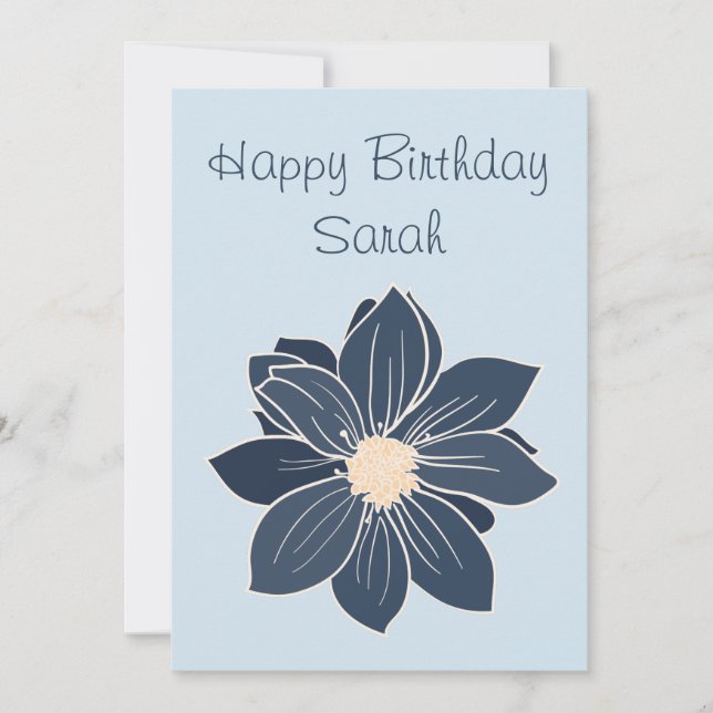 Personalized Blue Flower Happy Birthday Card  (Front)