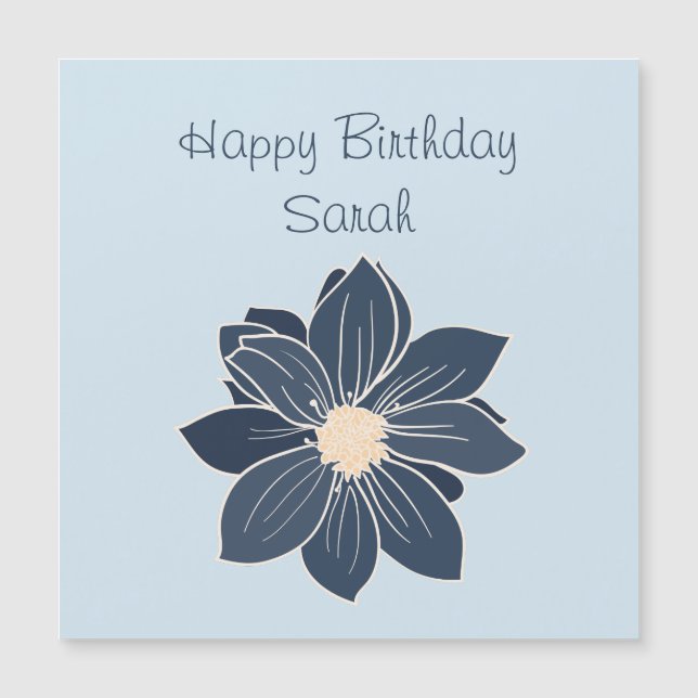 Personalized Blue Flower Happy Birthday Magnet (Front)