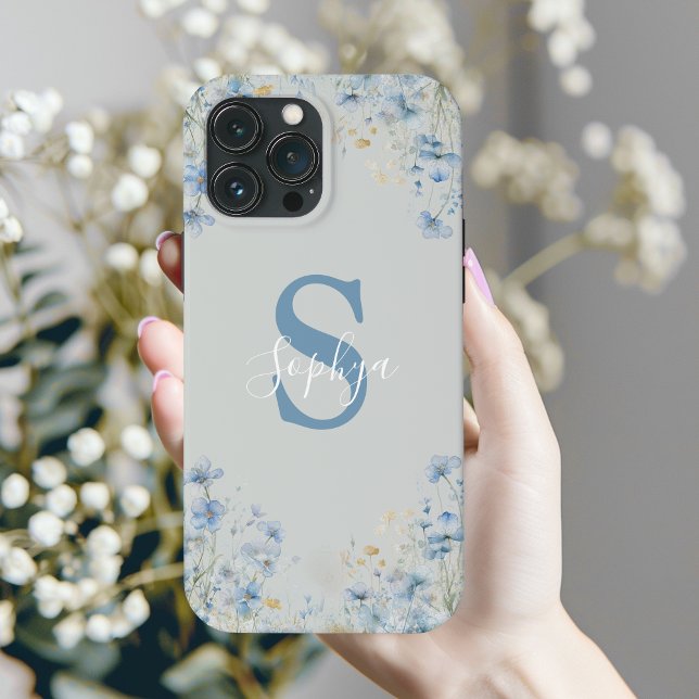 Personalized Blue Flower Monogram Iphone Case (Creator Uploaded)