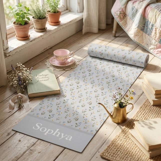 Personalized Blue Flower Name Yoga Mat (Creator Uploaded)