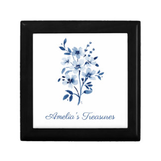 Personalized Blue Flowers Keepsake Box