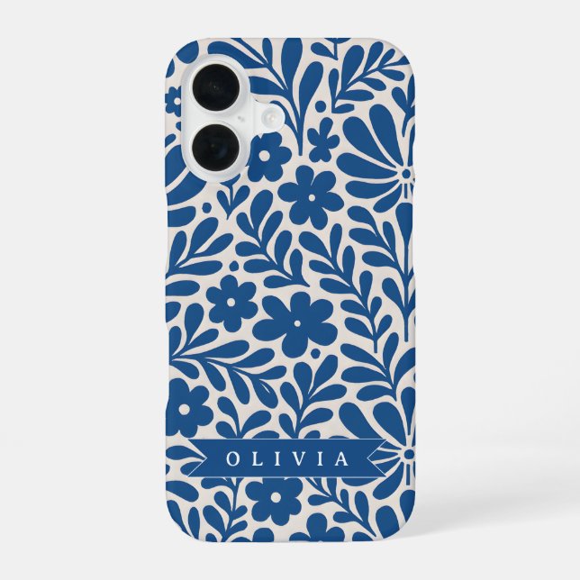 Personalized Blue Folk Floral Nordic Custom iPhone Case (Back)