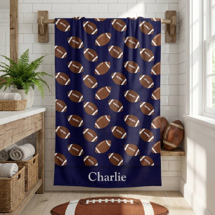 Personalized Blue Football Kids Bath Towel