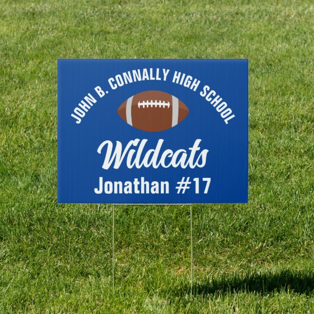 Personalized Blue Football Player High School Yard Sign (Insitu)