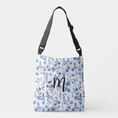 Personalized Blue French  Floral  Crossbody Bag