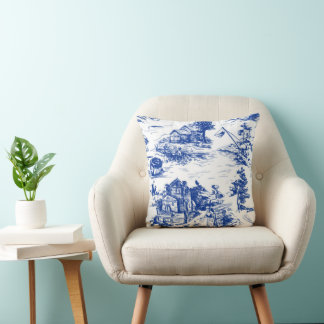 Personalized Blue French Toile  Throw Pillow