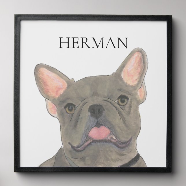 Personalized Blue Frenchie French Bulldog Portrait Peel And Stick Photo Tile (Front Set)