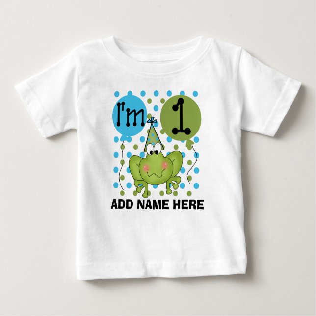 Personalized Blue Frog 1st Birthday Tshirt (Front)