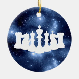 Personalized Blue Galaxy Chess King Christmas Ceramic Ornament
