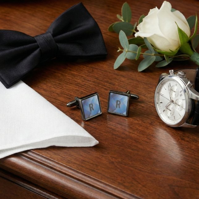 Personalized Blue Geometric Initial Cufflinks (Creator Uploaded)