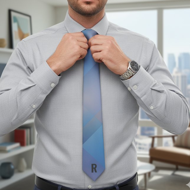 Personalized Blue Geometric Initial Neck Tie (Creator Uploaded)