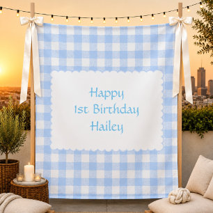 Personalized Blue Gingham Birthday Custom Party Tapestry
