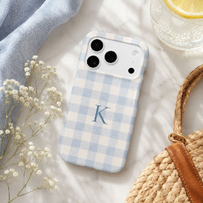 Personalized Blue Gingham Heirloom Monogram iPhone 17 Pro Case