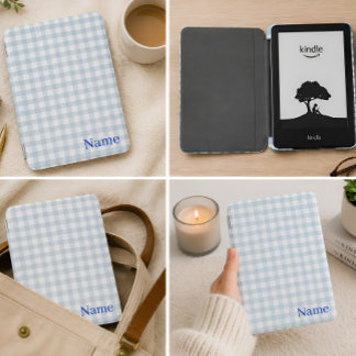 Personalized Blue Gingham Kindle Case