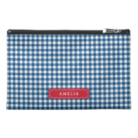 Personalized Blue Gingham Monogram Accessory Bag