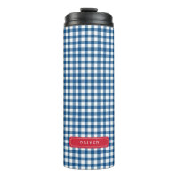 Personalized Blue Gingham Monogram Thermal Tumbler