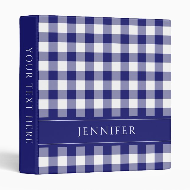 Personalized Blue Gingham Pattern 3 Ring Binder (Front/Spine)