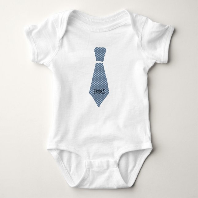 Personalized Blue Gingham Plaid Necktie Tie Baby Bodysuit (Front)