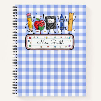 Personalized Blue Gingham Teacher Notebook