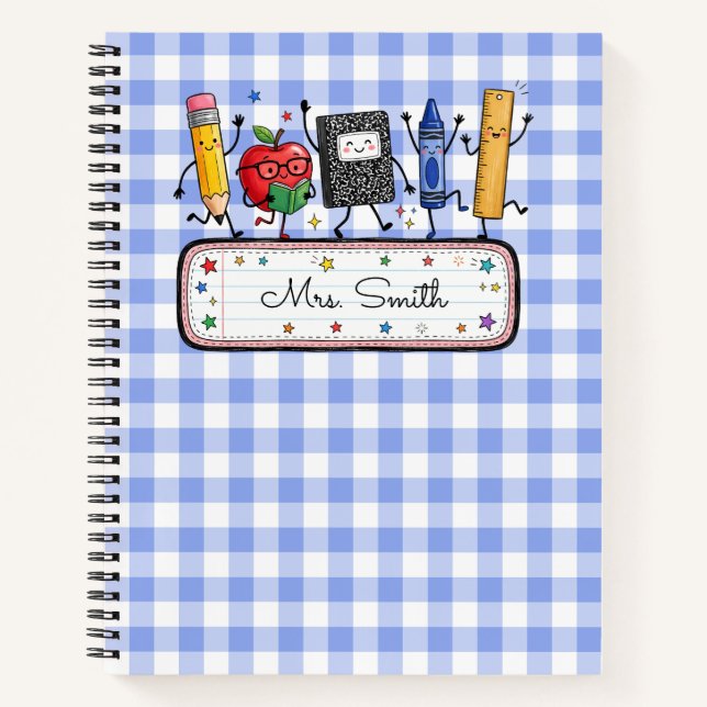 Personalized Blue Gingham Teacher Notebook (Front)