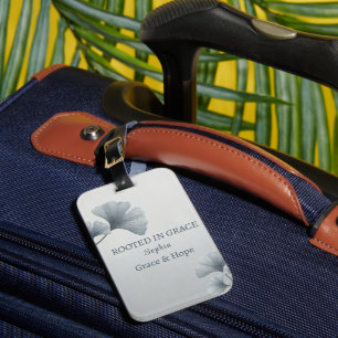 Personalized Blue Ginkgo Leaf Custom Name Luggage Tag