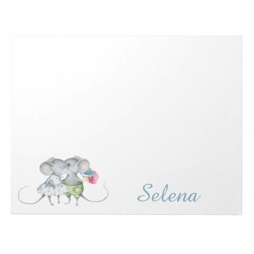 Personalized Blue Girl Boy Mouse Flower Notepad