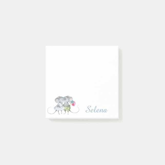 Personalized Blue Girl Boy Mouse Flower Post-it Notes (Front)