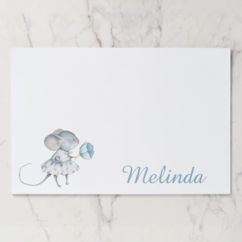 Personalized Blue Girl Mouse Flower Paper Pad