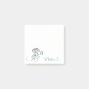 Personalized Blue Girl Mouse Flower Post-it Notes