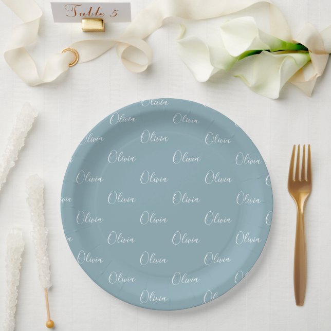 Personalized Blue Girly Elegant Name Paper Plates (Wedding)