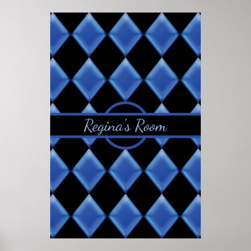 Personalized Blue Glass Harlequin Pattern Poster