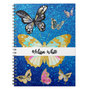 Personalized Blue Glitter Butterfly Notebook