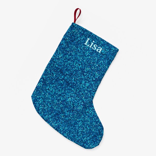 Personalized Blue Glitter Christmas Stocking (Front (Hanging))