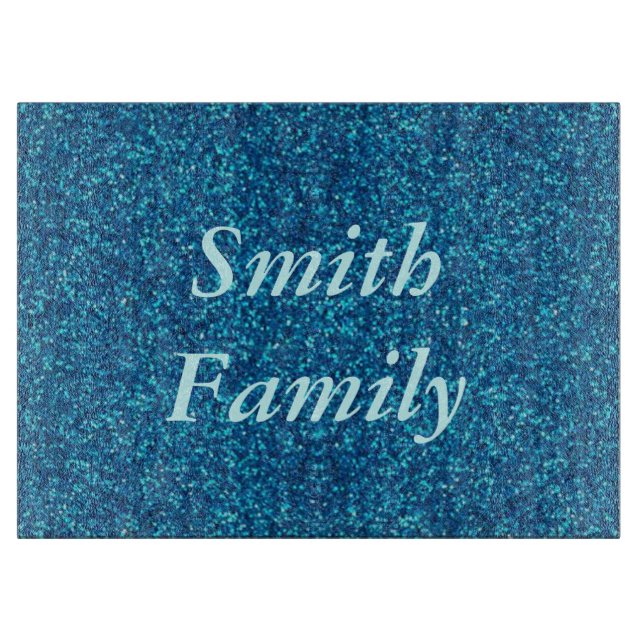 Personalized Blue Glitter Cutting Board (Front)