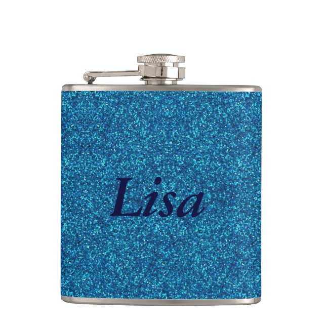 Personalized Blue Glitter Flask (Front)