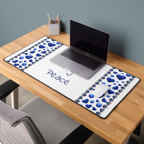 Personalized Blue glitter heart  throw pillow Desk Mat