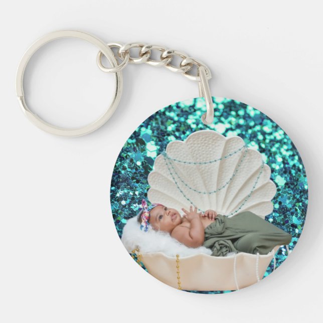 Personalized Blue Glitter Keyring with Custom Phot (Front)