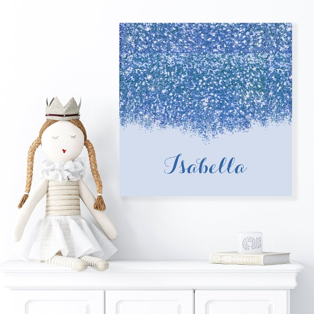 Personalized Blue Glitter Name Art Faux Canvas Print (Creator Uploaded)