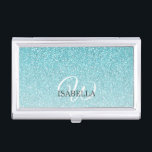 Personalized Blue Glitter Ombre Name Monogram Business Card Case<br><div class="desc">Chic faux blue glitter design with ombre effect, the blue glitter fades onto a white background. You can personalize these elegant laptop sleeve with your name and monogram or other text. Perfect personalized gift business card case. Exclusively designed for you by Happy Dolphin Studio. If you need any help or...</div>