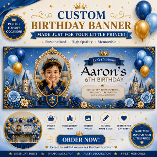 Personalized Blue & Gold Birthday Banner for Boys