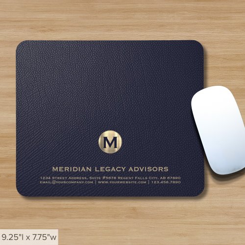 Personalized Blue Gold Business Monogram Mouse Pad