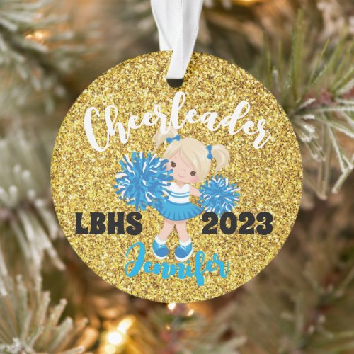 Personalized Blue  Gold Cheerleading Ornament 