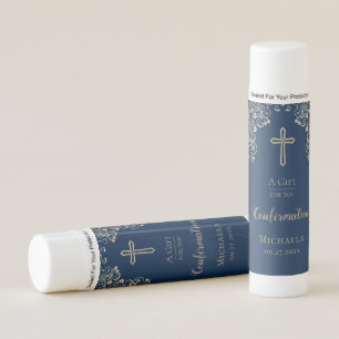 Personalized Blue Gold Confirmation Lip Balm