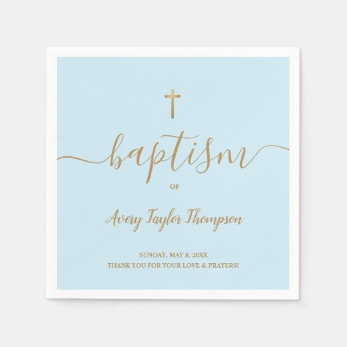 Personalized  blue Gold Cross boy baptism elegant  Napkins