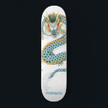 Personalized Blue Gold Dragon Skateboard<br><div class="desc">Personalized bold Asian art dragon skateboard with your name in a red sans serif type. Bold blue gold and black.</div>