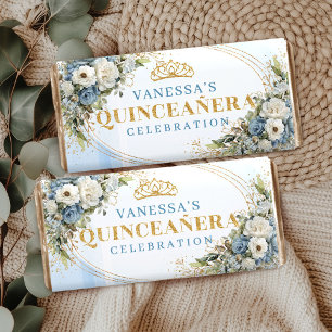 Personalized Blue Gold Floral Greenery Quince  Hershey Bar Favors